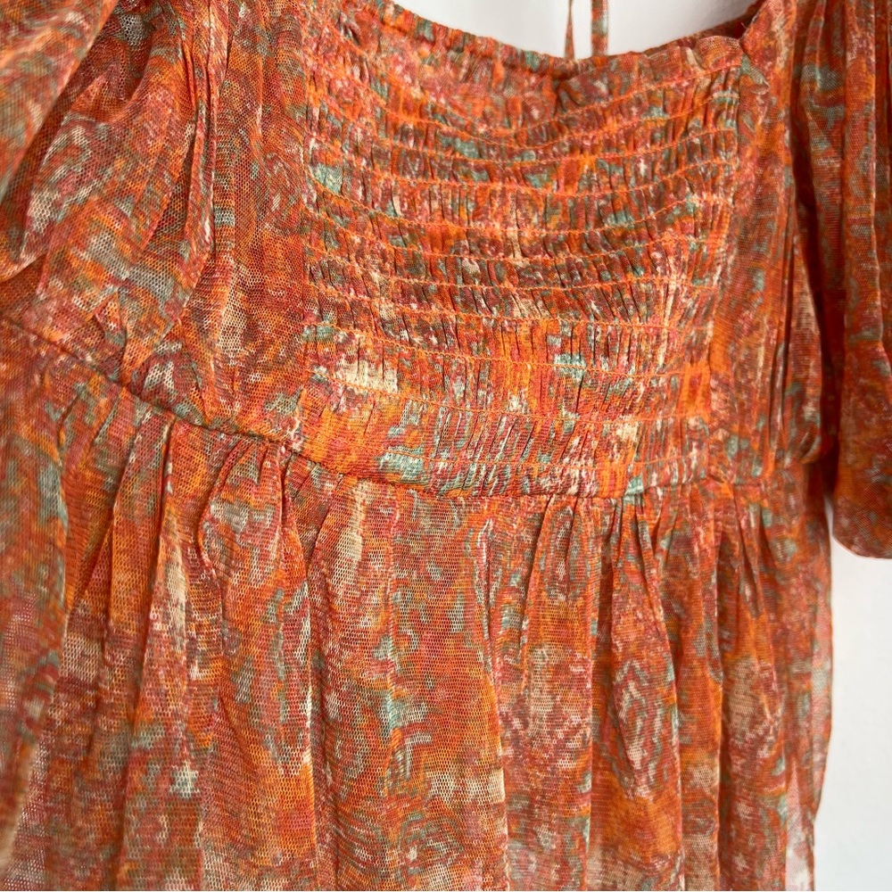 NWOT-Free People Penelope Tee Peach Combo Square Neck Blouse - Picture 8 of 16